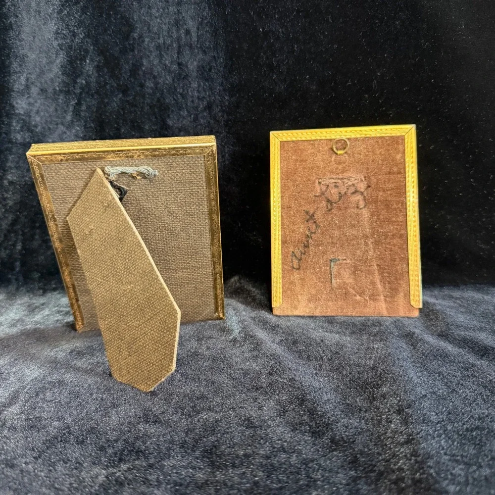 Vintage Gold Metal Picture Frame Lot Hinged Double & Single Tabletop Frames 5 pc